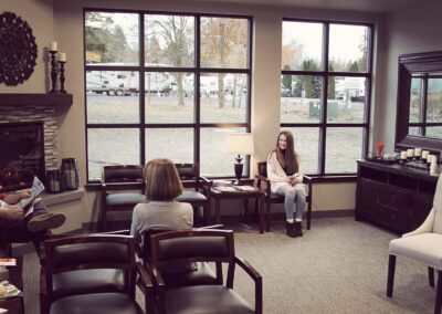 happy people conversing in the waiting room